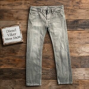 Diesel Viker Mens 33x34 Gray Regular Straight Leg Jeans Made in Italy Button Fly